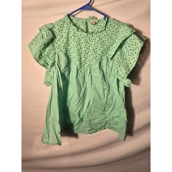 A New Day Mint Green Romantic Shirt Top Blouse Womens  Large L Ruffles Girlie - Picture 1 of 3